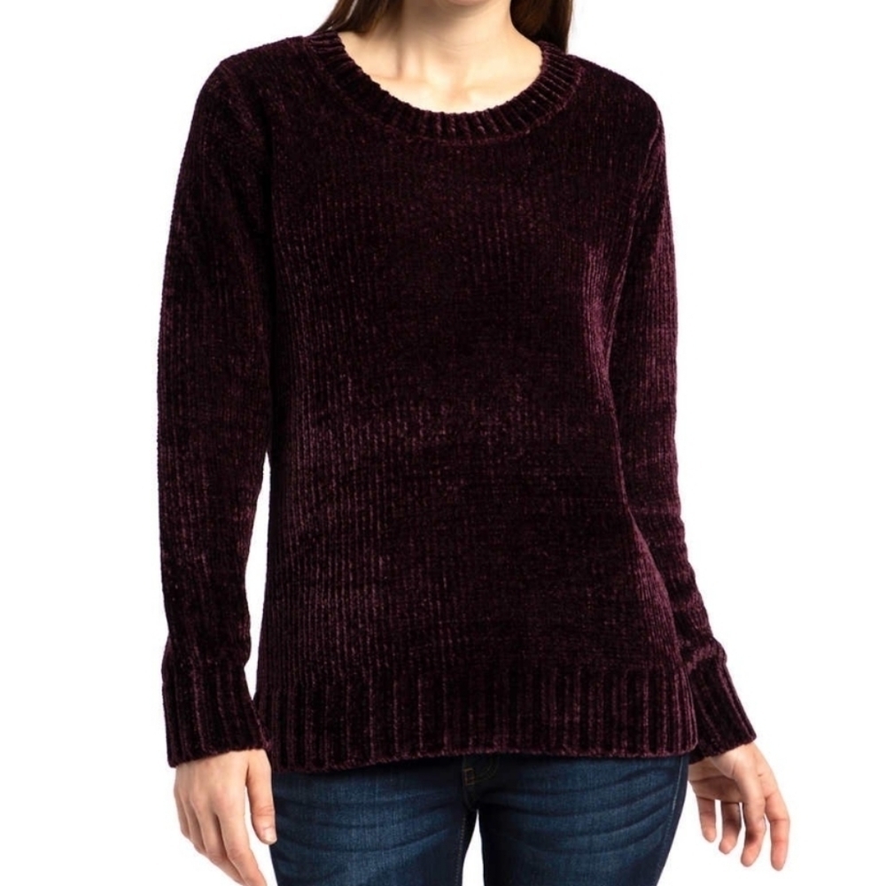 Orvis Chenille Relaxed Pullover Sweater Size Burgundy Medium Crewneck